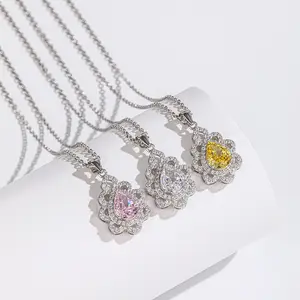 China s925 sterling silver flower shaped pear ice cut high carbon diamond necklace for women engagement fine jewelry