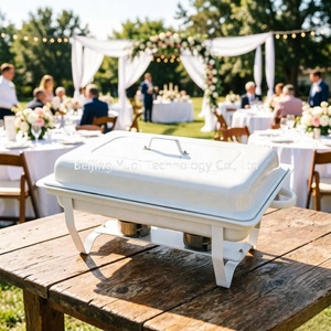 Chauffe-plat rectangulaire pliable blanc 9L pour buffet d'hôtel, mariage et restauration de petite entreprise, idéal pour garder les soupes au chaud - Product Image 2