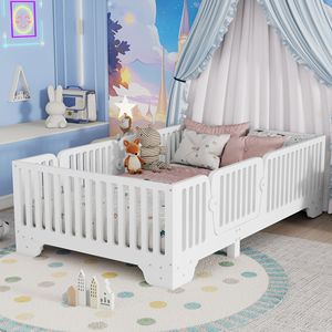 Cama Infantil Multifuncional Blanca de Madera Maciza con Barandillas de Seguridad, Cuna Ajustable para Dormitorio Infantil - Product Image 2
