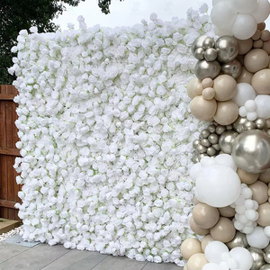 Telón de fondo de boda de tela 3D de pared de flores artificiales rosas de seda Rosa personalizado de 8 pies con elementos decorativos de hortensia - Product Image 3