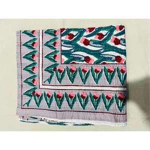 Handcrafted Kantha <b>Quilt</b> Cotton <b>Bedspread</b> Made Using Block Printing Techniques Offering Breathable Fabric And Decorative Appeal - Product Image 3