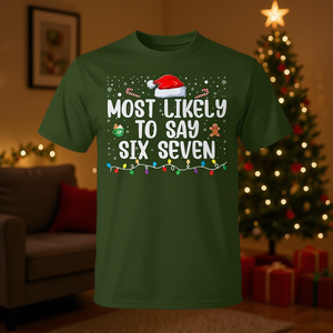 Camiseta con meme navideño de la frase 'Más probable de decir seis siete' - Product Image 3