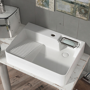 <span class=keywords><strong>Lavandino</strong></span> In ceramica con lavabo singolo resistente lavello lavello lavabo con lavello integrato con presa laterale per lavelli da <span class=keywords><strong>bagno</strong></span> facile da pulire - Product Image 6
