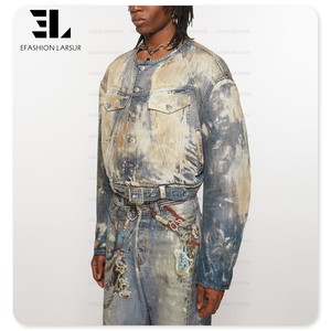 LARSUR fábrica personalizada 3D Full Dtg <span class=keywords><strong>Dgt</strong></span> All Over Print Denim Jacket Bomber Crop Boxy Trompe L'oeil Loeil Digital Jeans Jacket hombres - Product Image 1