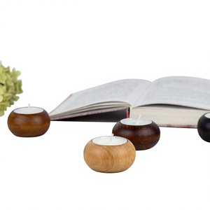 Wooden Rectangle Eco-Friendly Durable <b>Tea</b> Light Holder Handmade Candle <b>Stand</b> Brown Decorative Jar for Home Christmas Table Decor - Product Image 5