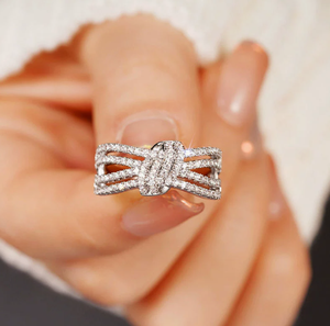 Anillo de Plata con Zirconia en Forma de Lazo, Banda Fina Multicapa para Mujer, Joyería para Fiesta de Compromiso - Product Image 3