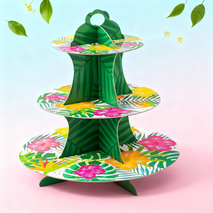 Support à gâteau à trois étages sur le thème de Hawaï pour desserts d'anniversaire et décorations de fête, design rond réutilisable - Product Image 4