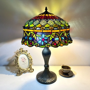 Longhuijing for 16 Inch Luxury Curved Stained Glass Dome Bedside Lamp Flexible Floral Design Mediterranean Style AC <b>Lighting</b> - Product Image 6