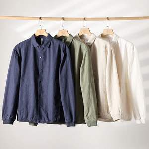 Giacca di <span class=keywords><strong>lino</strong></span> da <span class=keywords><strong>uomo</strong></span> Safari Casual Safari giacca da <span class=keywords><strong>uomo</strong></span> in puro colore senza colletto Retro giacca a vento Ramie - Product Image 3