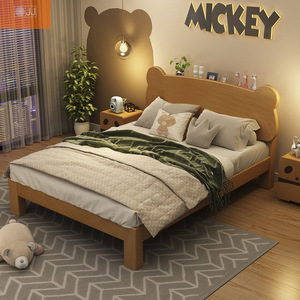 Solid Wood Children's Bed Beech Wood 1.2M 1.35M 1.5M Single Double Bed Durable Framework Structure Kids Room - Product Image 2