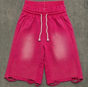 Men's Blue <b>Bleached</b> Drawstring Bermuda Shorts Mid Waist Casual Knitted Breathable Polyester Shorts - Product Image 3