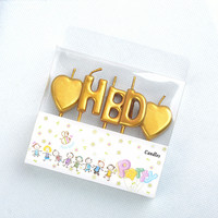 Lot de 5 bougies d'anniversaire en forme de lettres HBD et de cœur, décorations de gâteau pour fête d'anniversaire, fournitures de pâtisserie