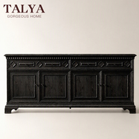 Buffet de luxe en bois massif chêne noir à 4 portes, armoire architecturale pour hôtel, villa, mobilier de maison