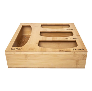 Bamboo Plastic Bag Storage Organizer for Drawer Laser Printing Ziploc Food Sandwich Storage Bag Organizer Holder