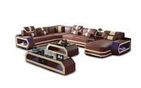 Ensemble Canapé LED Intelligent Moderne en Cuir de Luxe pour Décoration Complète de la Maison avec Canapés en Cuir Véritable et Rembourrage en Éponge pour Salon