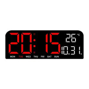 Reloj de pared LED reloj digital, atenuador de brillo automático con temporizador de cocina con indicador de fecha