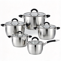 Ensemble d'ustensiles de cuisine en acier inoxydable écologique en gros : Casseroles, faitouts, couvercles en verre, poignées en silicone, sains et compatibles lave-vaisselle