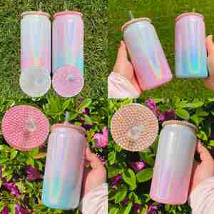 Vaso de Viaje de 15oz/16oz, con Brillo y Purpurina, con Tapas Decorativas, en Azul, Rosa, Blanco, Plateado y Morado, para Sublimación - Product Image 4