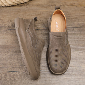 AIBOIS Zapatos de Verano Transpirables de Cuero Genuino para Hombre, Estilo Slip-On con Suela de Goma, Zapatos Náuticos Casuales con Forro de Cuero Genuino, Color Sólido - Product Image 1