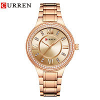 Montre à quartz pour femme CURREN 9004, or rose mignon, nouvelle arrivée, bracelet en acier inoxydable, résistante à l'eau, design de montre de loisirs brillant Rohs