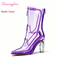 Bottines à talon bloc transparent de 10 cm, mode de Noël, style défilé, Martin, PVC transparent, néon, sexy