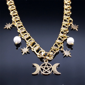 Collier Pentagramme Déesse Lune Acier Inoxydable Mystérieux Hécate Accessoires Femme Bijoux - Product Image 2
