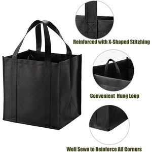 Custom Logo Foldable Reinforced Handle Grocery Bags Heavy Shopping <b>Totes</b> With Thick <b>Plastic</b> Bottom for Supermarket Storage Bag - Product Image 3