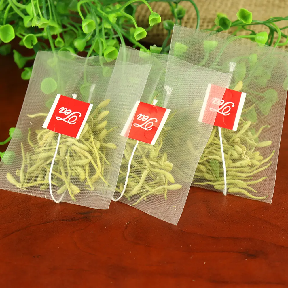 Transparent Nylon Teabags Food Grade teabags With String Pyramid Beautiful Tea Bag