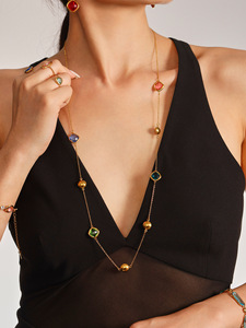 Long collier en verre tchèque Ultra-Flash Ferris Wheel pour dames chaîne à maillons plaquée or véritable en acier inoxydable élégante pour les fêtes - Product Image 4