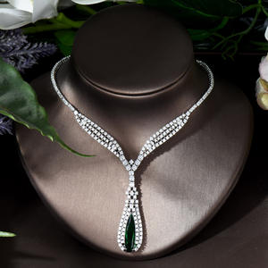 HIBRIDEビッグ2pcsウォータードロップキュービックジルコニアジュエリー女性用ホワイトゴールドメッキネックレスイヤリングセットブライダルウェディングギフトN-974 - Product Image 4