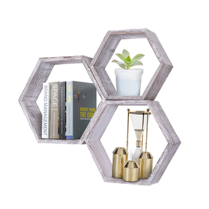 Rustic Antique Custom Wood storage rack Wall cube shelf entryway Hexagon Wall Hanging Shelves