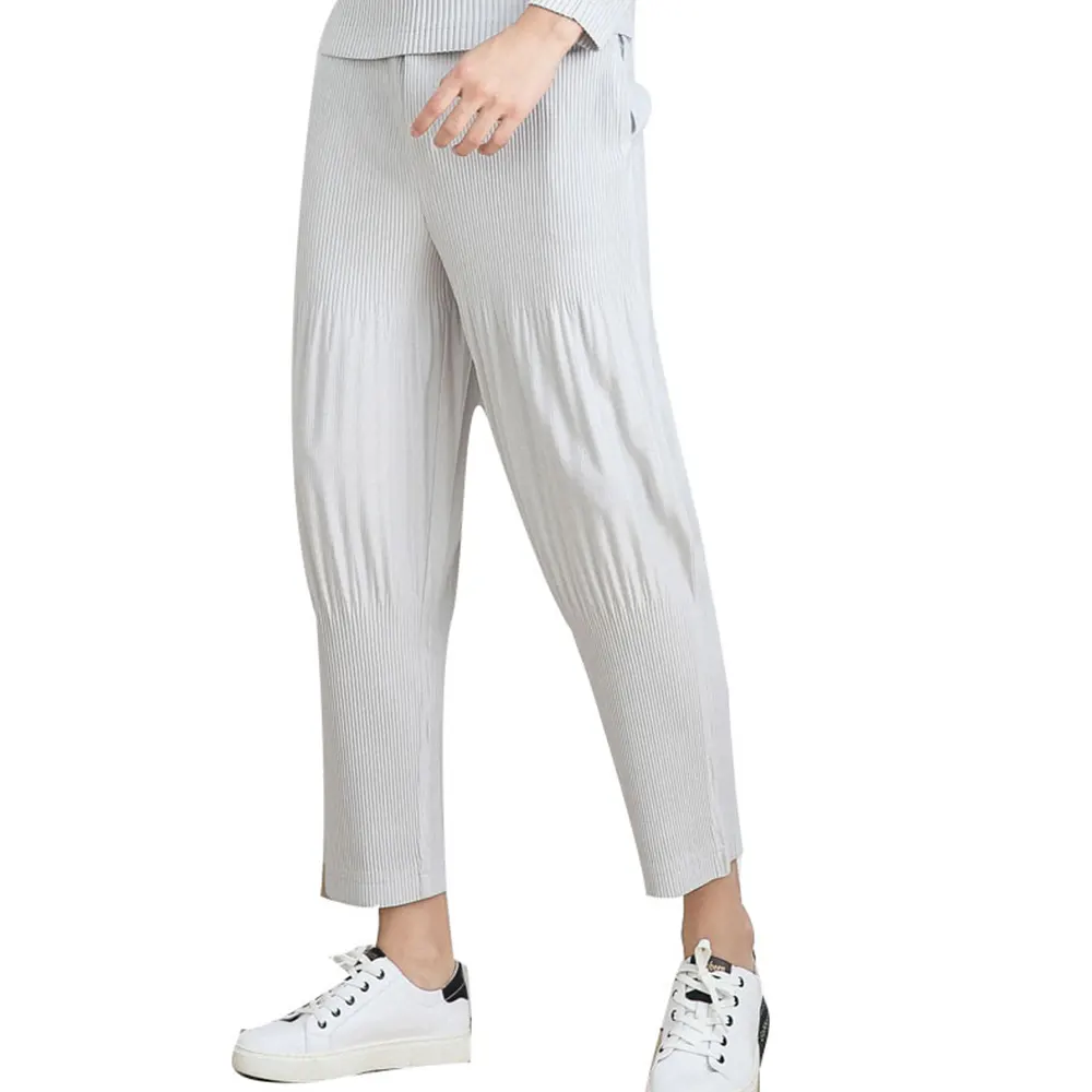 Pleated Pants Men FXZ 2021 Pleated Men's Casual Pleats Pants Trend Loose 9 Points Running Pants Men Harem Pants