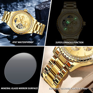 นาฬิกาข้อมือผู้ชายคุณภาพสูง สายสแตนเลสหรูหรา กันน้ำ 30 เมตร พร้อมพรายน้ำ ระบบกลไกอัตโนมัติ แสดงข้างขึ้นข้างแรม - Product Image 6