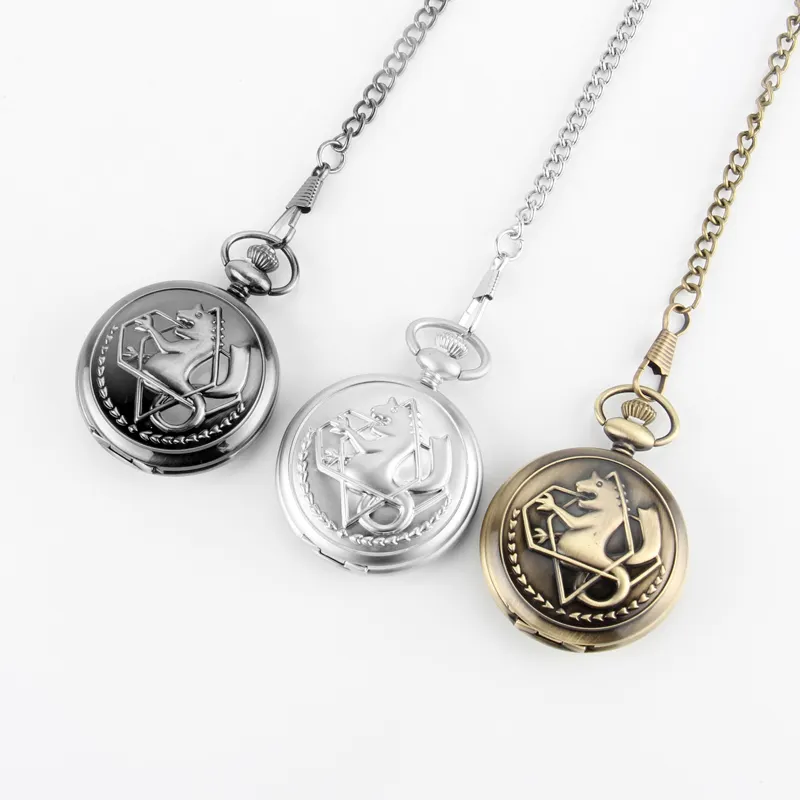 Vintage FullMetal Alchemist Edward Elric Cosplay Dull Polish Brown Hollow Men's Quartz Pocket Watch