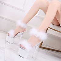 Sandales de soirée sexy pour femmes en fourrure de vison, chaussures de danse exotiques, sandales à talons hauts pour femmes, vente en gros d'usine