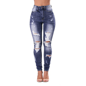 Hot Seller High Quality Denim Hole Skinny <strong>Stretchy</strong> Pencil <strong>Jeans</strong> Pants High Waist <strong>Jeans</strong> <strong>Women's</strong> Denim <strong>Jeans</strong> - Product Image 6