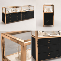 Vitrine de magasin de bijoux en verre moderne, meuble de présentation, comptoir avec éclairage LED, finition dorée pour centres commerciaux de luxe