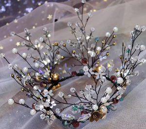 Tiara <span class=keywords><strong>de</strong></span> Corona Redonda <span class=keywords><strong>de</strong></span> Cristal y Pedrería Original Hecha a Mano, Tocado Floral Nupcial, Accesorio para el Cabello para Bodas y Espectáculos - Product Image 4