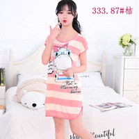 Chemise de nuit pas chère pour femmes, pyjama à motifs de dessins animés, t-shirt, jupe, robe de nuit, vêtements d'intérieur, nuisette fine, douce et sexy en soie de lait pour filles