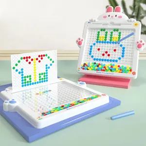 Samtoy 116PCS Colors Beads DIY Creativity Cartoon Rabbit Puzzle Game Doodle Board Magnetic Drawing Board Toy for Kids with Pen