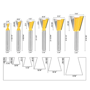 Dovetail-broca enrutadora automática, fresa de madera con mango de 1/4 pulgadas, con punta CNC