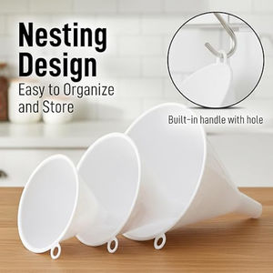 Funis de Plástico Brancos de Boca Larga em 3 Peças, Tamanhos Pequeno, Médio e Grande para Encher Garrafas, Potes, Líquidos e Pó - Product Image 3