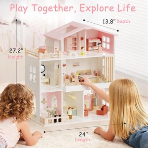 Kit de maison de jeu en bois éducatif moderne pour filles, à faire soi-même, avec poupées et animaux de compagnie, cadeau pour les tout-petits de <span class=keywords><strong>3</strong></span> ans et plus - Product Image 6