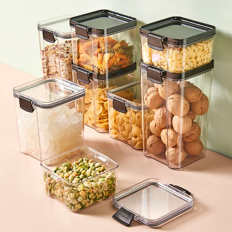 Mühürlü depolama tankı mutfak japon tarzı şeffaf tahıl depolama tankı plastik gıda kabı