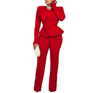 Ensemble automne-hiver, nouvelle mode <span class=keywords><strong>OL</strong></span>, haut à volants à col en V et pantalon, ensemble deux pièces pour l'Europe et l'Amérique - Product Image 5