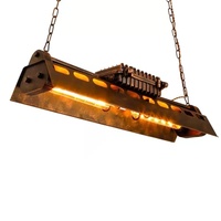 Luminaire suspendu vintage industriel steampunk, couleur bronze vieilli, abat-jour en forme de barquette, ampoules à filament, dessus à fentes pour restaurant, bar, cuisine