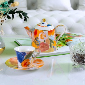 Ceramic Tea Set - Watercolor <b>Floral</b> <b>Teapot</b> with 4 Cups and Saucers - Product Image 3