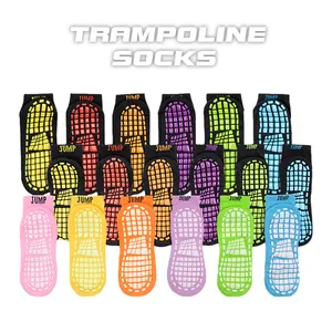 Oem Adult Kids Athletic Sports Trampoline Park Socks Non Slip Indoor Jump Grip Socks Custom Trampoline Socks