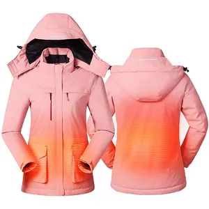 Chaqueta térmica de invierno para mujer, rompevientos de manga larga con capucha, abrigo calentado por infrarrojos con USB