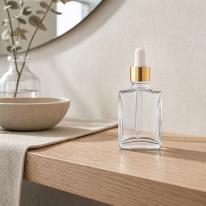 Empty Glass Dropper Bottle for Essential Oil Clear Square Bottle <b>Gold</b> Dropper Cap Cosmetic Packaging Supply - Product Image 1